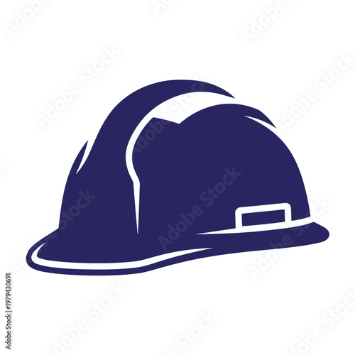 Dark blue silhouette of a construction hard hat showing the side profile with white outline details on a plain white background for industrial safety concepts