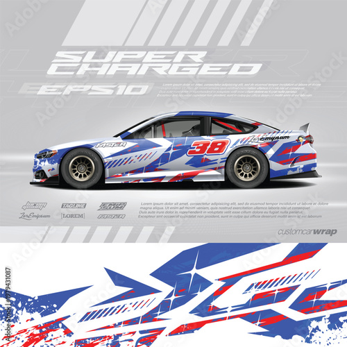 Car wrap decal designs. Abstract racing and sport background for racing livery or daily use car vinyl sticker.