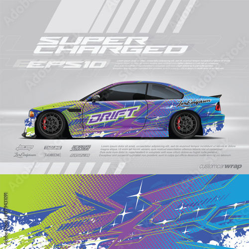 Car wrap decal designs. Abstract racing and sport background for racing livery or daily use car vinyl sticker.