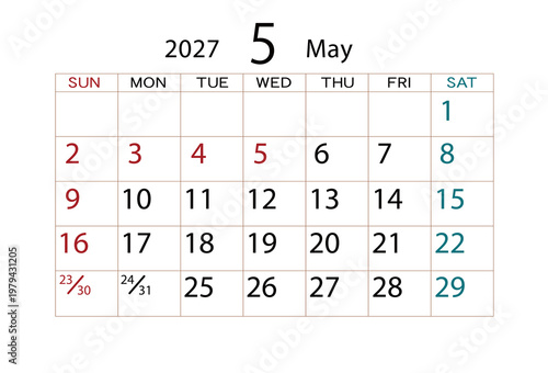 2027年カレンダー5月 ⑵