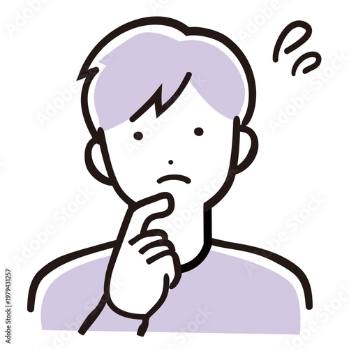 悩むパパ／不安・迷い・考え中の男性シンプルイラスト