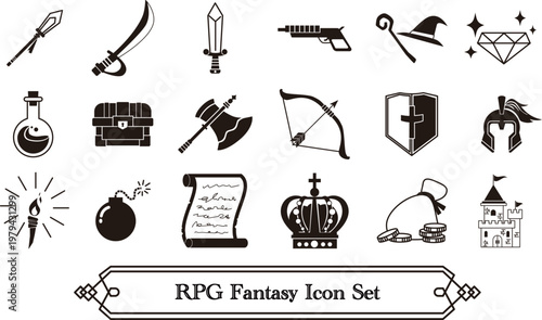 Fantasy Game Icon Illustration Set – Magic, Weapons, RPG Assets