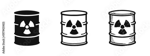Radioactive Waste Barrel Icon Set - Toxic Chemical Storage Drum
