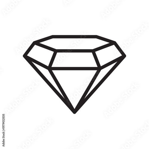 Outline diamond icon isolated flat style design.
