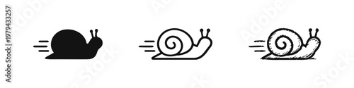 Fast Snail Icon Set in Solid Outline and Hand Drawn Styles