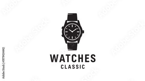 Watch icon with classic design and bold typography for branding, product ads, and fashion accessories promotion