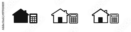 Mortgage Calculator Real Estate Icon Set in Solid Outline and Hand Drawn Styles