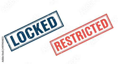 Close-up of two rubber stamps with the words LOCKED and RESTRICTED in bold blue and red ink indicating security
