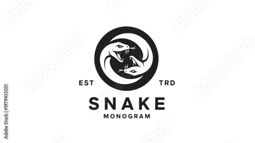 Snake monogram logo with two stylized serpent heads in a circular emblem, bold black minimalist branding design