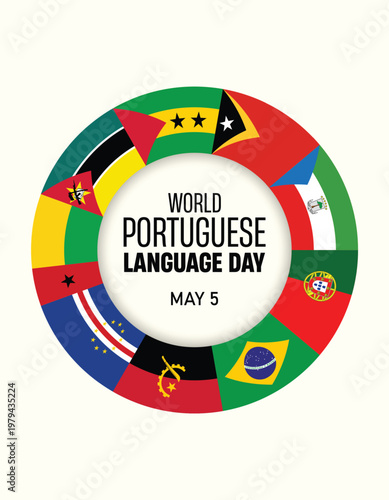 World Portuguese Language Day celebration with global flags and cultural unity vector poster