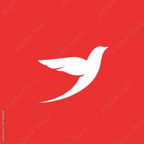 White Bird in Flight Silhouette Icon.