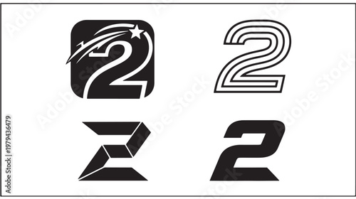 Number icons set featuring bold stylized digits 2, 3, 4 and 5 with star and geometric wing design elements