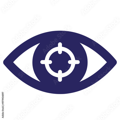 Navy blue eye with white target symbol, crosshairs in center
