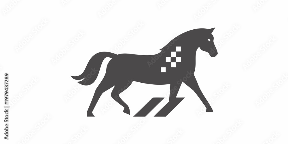 Fototapeta premium Black silhouette of a horse with a checkered pattern on its side