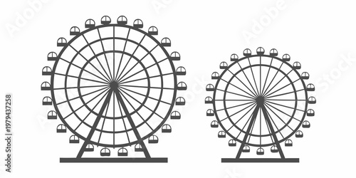 Two ferris wheels one large and one small in black and white