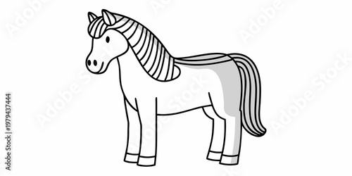 Simple line drawing of a horse with a flowing mane and tail