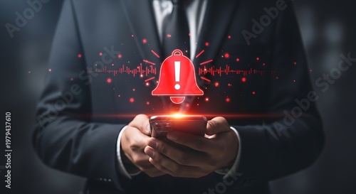 A businessman receiving an alert notification on his smartphone