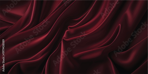 Luxury red silk and satin fabric background with smooth flowing waves and a shiny textile texture creates an elegant soft drapery backdrop for design decoration