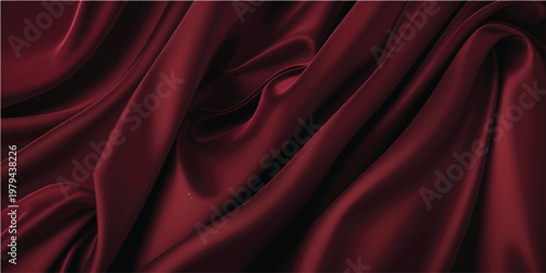 Abstract background featuring semi-transparent red silk fabric with flowing drapery and soft, elegant texture. Red unusual background with subtle rays of light