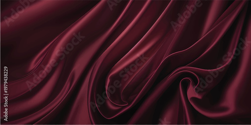 A luxurious red silk and satin fabric background featuring smooth flowing waves and a soft textile texture for an elegant material wallpaper design