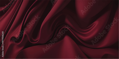 A luxurious red silk and satin fabric background featuring smooth flowing waves and a soft textile texture for an elegant material wallpaper design