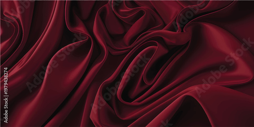 A luxurious red silk and satin fabric background featuring smooth flowing waves and a soft textile texture for an elegant material wallpaper design