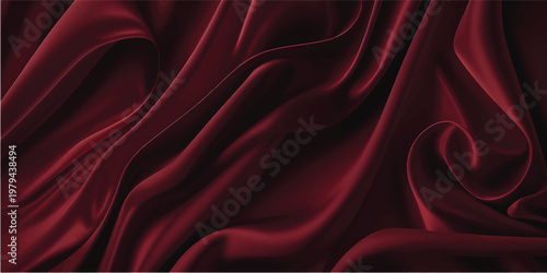 A luxury red silk and satin fabric background featuring smooth shiny ripples and soft waves of elegant textile material for a decorative valentine backdrop