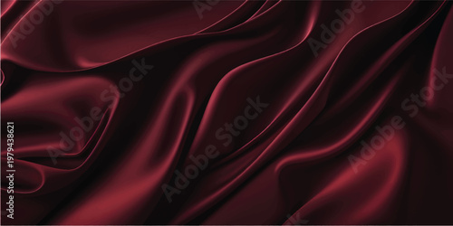 Elegant red silk and satin fabric texture featuring smooth flowing waves of luxurious drapery and shiny curves for a soft textile backdrop