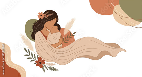 Lovely mother and daughter sharing a tender moment on International Mothers Day with flowers