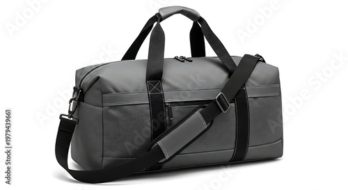 Black duffel bag with straps.
