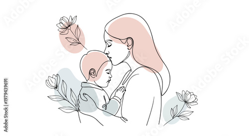 Lovely mother and daughter sharing a tender moment on International Mothers Day with flowers