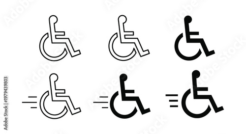 Set of vector wheelchair symbols illustrating accessibility and active mobility for inclusive design