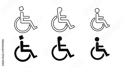 Set of wheelchair accessible vector graphic icons showing various human figure styles for signage design