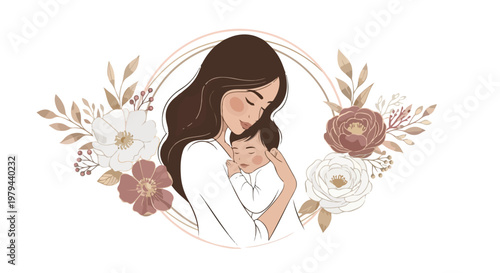 Lovely mother and daughter embracing on International Mothers Day with a floral background, a heartwarming family moment