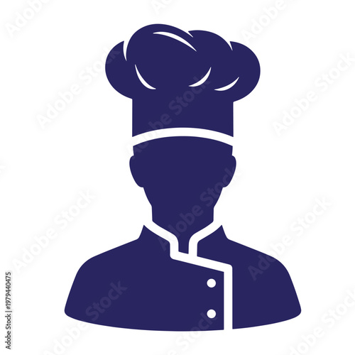 Dark blue chef silhouette, white outline, hat and uniform