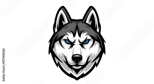 Cartoon Husky Dog Face Closeup Illustration.