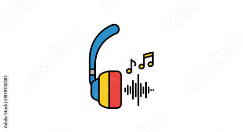 Colorful Headphones with Music Notes.