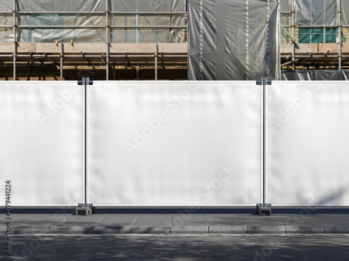 Foto Under Construction Hoarding Banner Mockup 3D Rendering