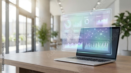 Innovative Laptop Displaying Data Visualizations in Modern Office