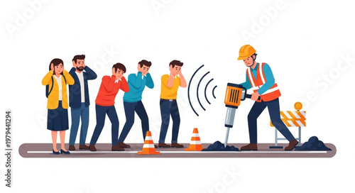 Construction Worker with Pedestrians.