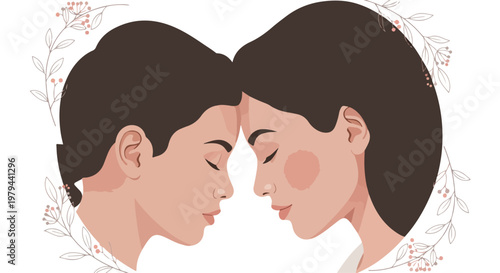 Lovely mother and daughter touching foreheads on International Mothers Day, a heartwarming family moment