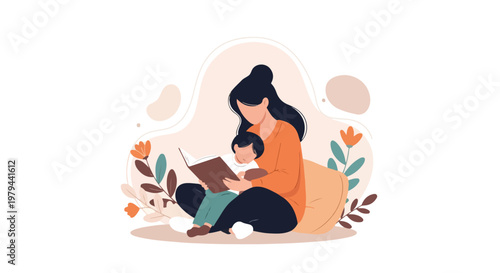 Lovely mother and daughter reading a book together on International Mothers Day, a heartwarming family moment