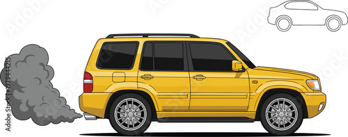 Car Exhaust Emission Illustration with Polluting Vehicle and Smoke Cloud for Environmental Pollution Air Quality and Automotive Impact Design
