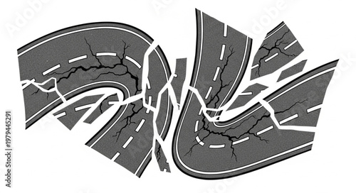 Cracked and Broken Asphalt Road Surface Abstract.