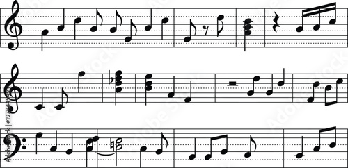 Musical notes appear on a staff to represent a complex melody for professional composition and performance.