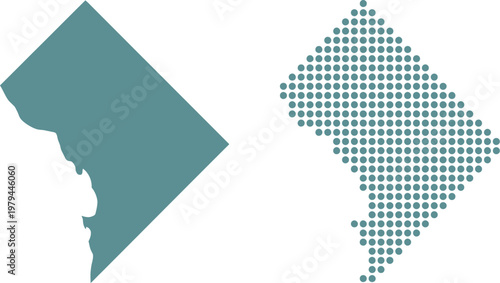 Washington DC silhouette and dotted map represent the district with a flat solid shape and a patterned graphic style.