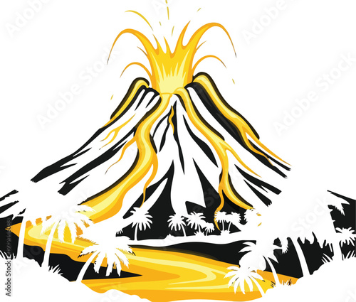 Erupting Volcano Mountain with Lava Flow.