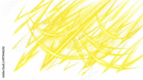 A vibrant yellow abstract illustration radiates from the top corner.