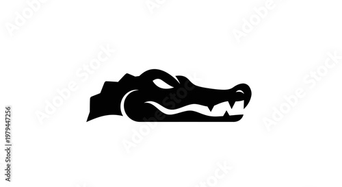 Black silhouette of an alligator head with sharp teeth on a white background.