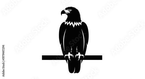 Stylized Silhouette of a Majestic Eagle Perched on a Horizontal Bar, Black and White